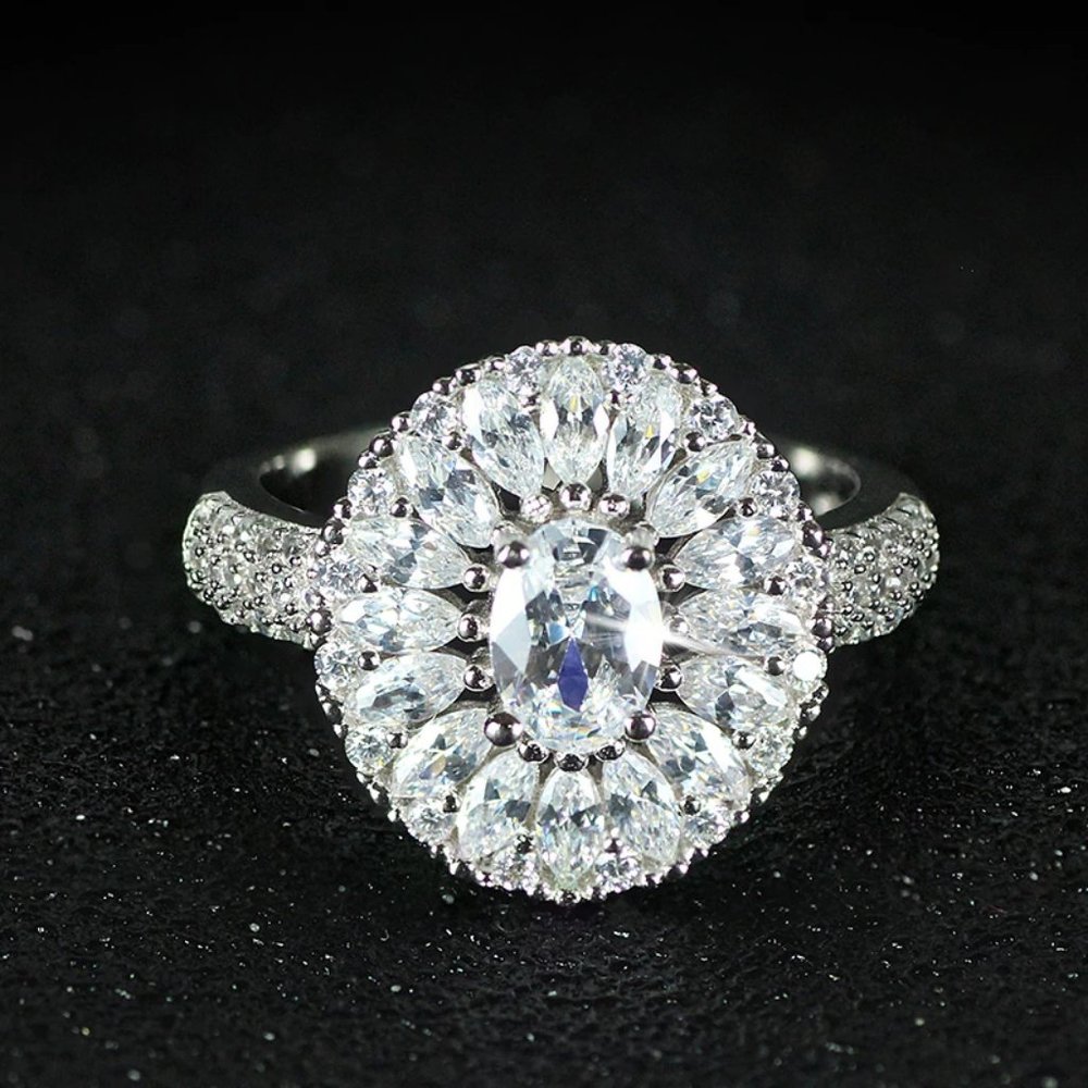 NEW 925 Sterling Silver Diamond Earrings+Ring Set - Picture 5 of 8